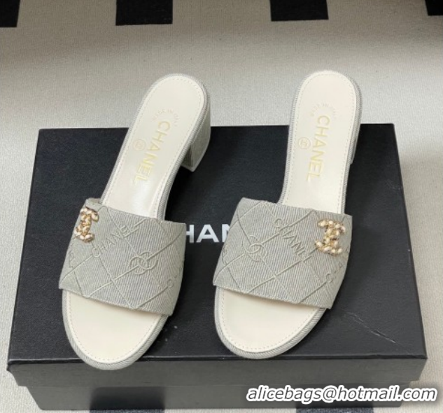 Good Quality Chanel Quilted Cotton Heel Slides Sandal 5cm CH030902 Grey 2026