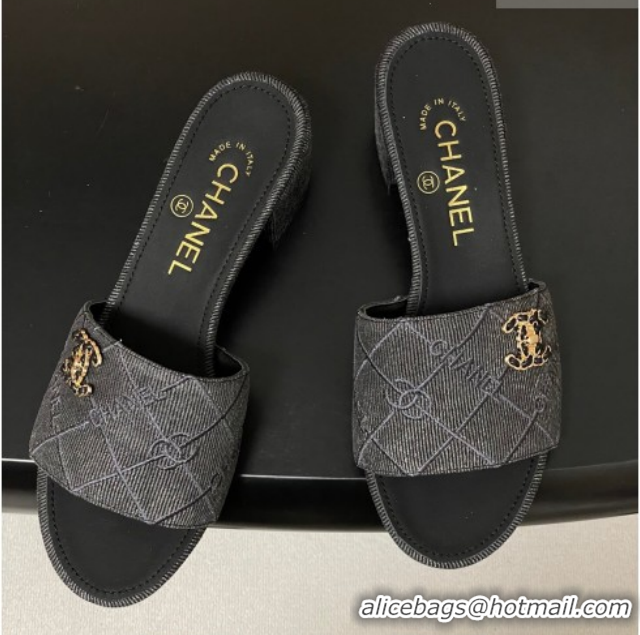 Good Product Chanel Quilted Cotton Heel Slides Sandal 5cm CH030902 Black 2026