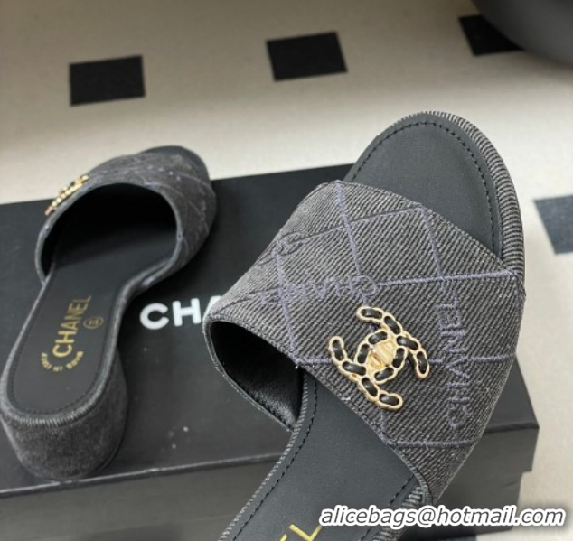 Good Product Chanel Quilted Cotton Heel Slides Sandal 5cm CH030902 Black 2026