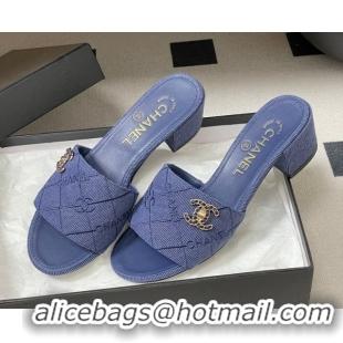 Sophisticated Chanel Quilted Cotton Heel Slides Sandal 5cm CH030902 Denim Blue 2026