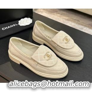 Shop Duplicate Chanel Corduroy Mocassins Loafers G47119 Beige 2026