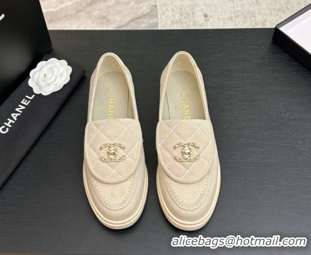 Shop Duplicate Chanel Corduroy Mocassins Loafers G47119 Beige 2026