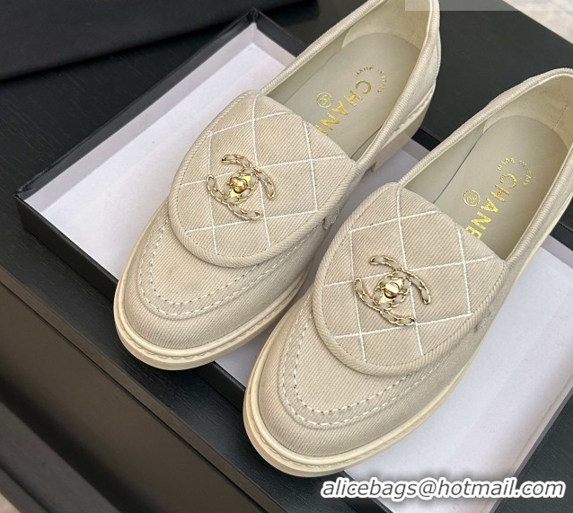Shop Duplicate Chanel Corduroy Mocassins Loafers G47119 Beige 2026