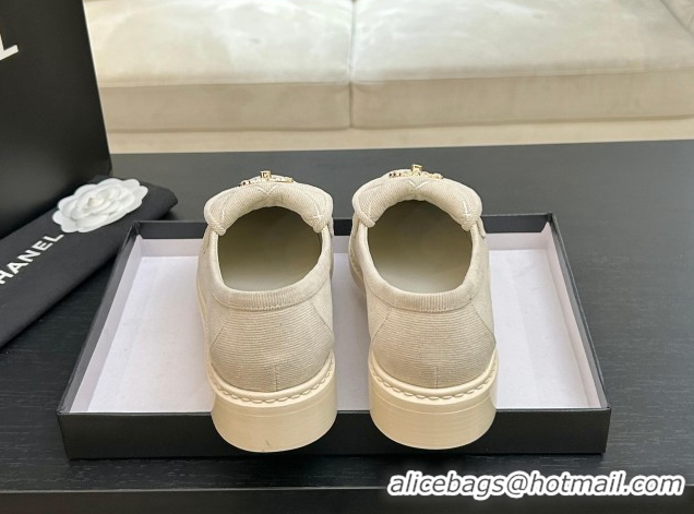 Shop Duplicate Chanel Corduroy Mocassins Loafers G47119 Beige 2026