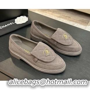 Stylish Chanel Corduroy Mocassins Loafers G47119 Grey 2026