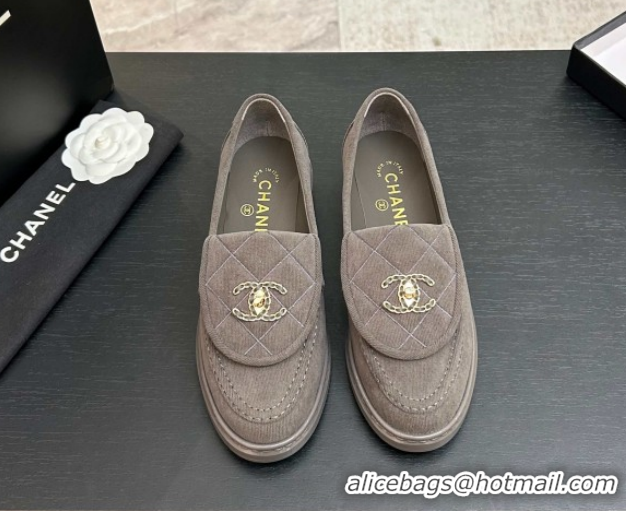 Stylish Chanel Corduroy Mocassins Loafers G47119 Grey 2026
