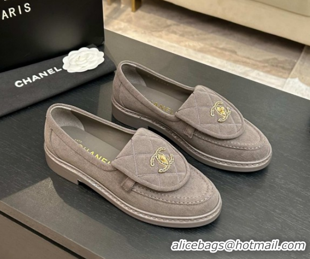 Stylish Chanel Corduroy Mocassins Loafers G47119 Grey 2026