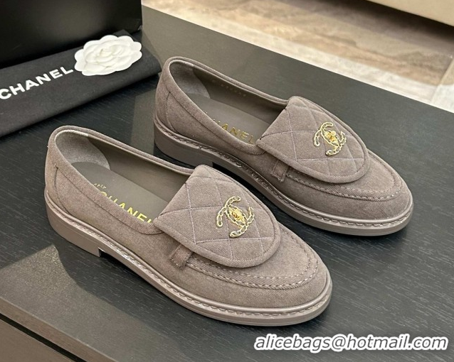 Stylish Chanel Corduroy Mocassins Loafers G47119 Grey 2026