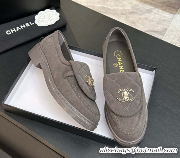 Stylish Chanel Corduroy Mocassins Loafers G47119 Grey 2026