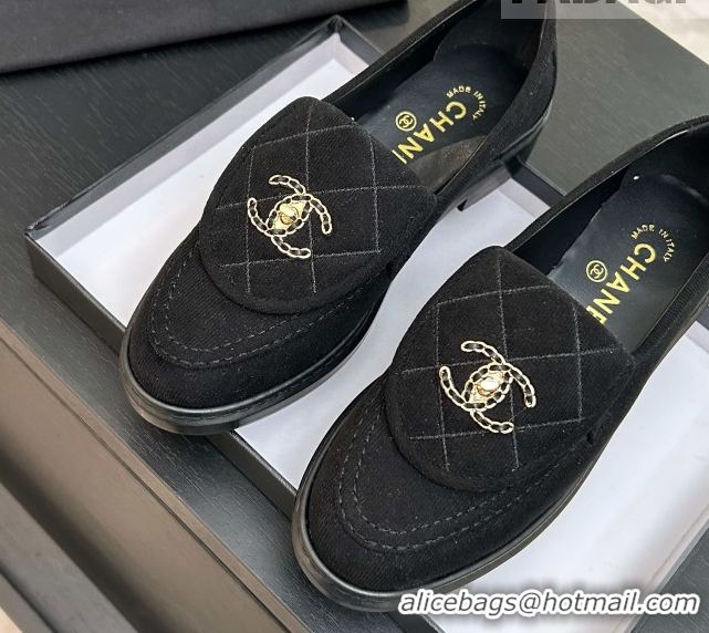 Good Quality Chanel Corduroy Mocassins Loafers G47119 Black 2026