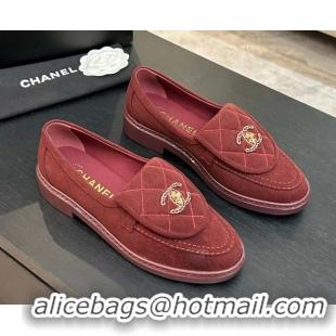 Perfect Chanel Corduroy Mocassins Loafers G47119 Deep Red 2026