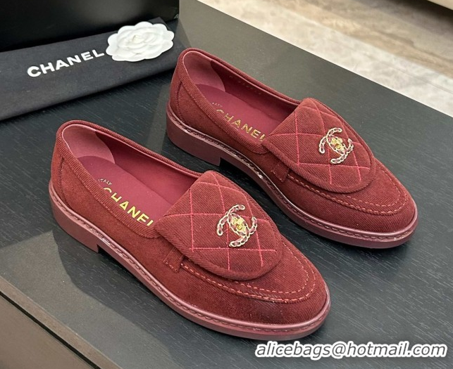 Perfect Chanel Corduroy Mocassins Loafers G47119 Deep Red 2026