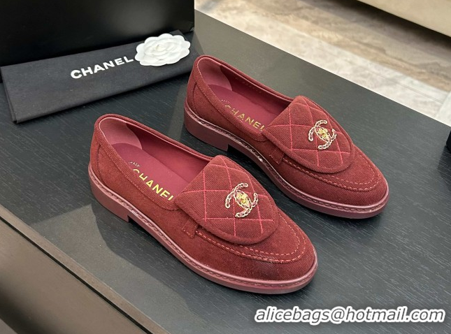 Perfect Chanel Corduroy Mocassins Loafers G47119 Deep Red 2026