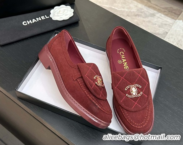 Perfect Chanel Corduroy Mocassins Loafers G47119 Deep Red 2026