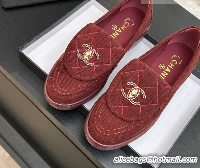 Perfect Chanel Corduroy Mocassins Loafers G47119 Deep Red 2026