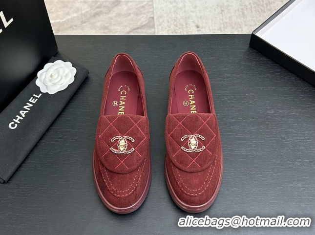 Perfect Chanel Corduroy Mocassins Loafers G47119 Deep Red 2026