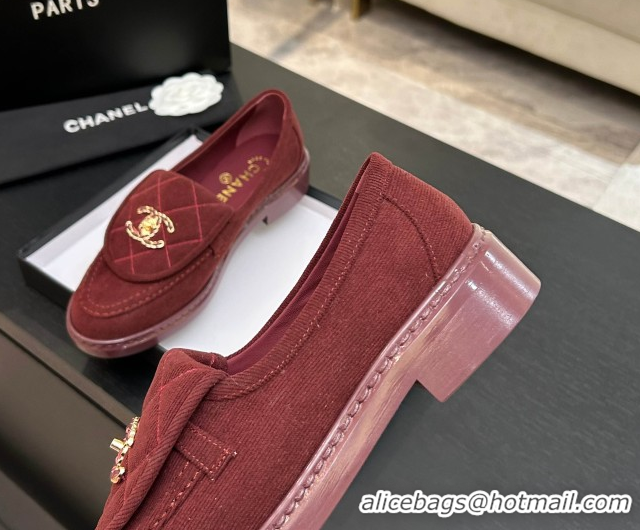 Perfect Chanel Corduroy Mocassins Loafers G47119 Deep Red 2026