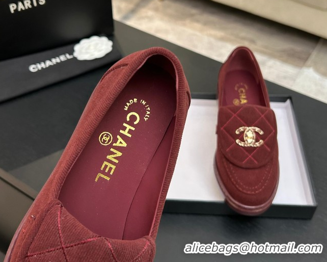 Perfect Chanel Corduroy Mocassins Loafers G47119 Deep Red 2026