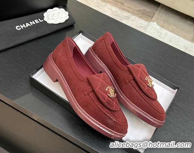 Perfect Chanel Corduroy Mocassins Loafers G47119 Deep Red 2026