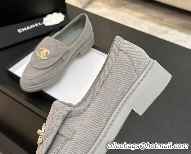 Best Price Chanel Corduroy Mocassins Loafers G47119 Light Grey 2026