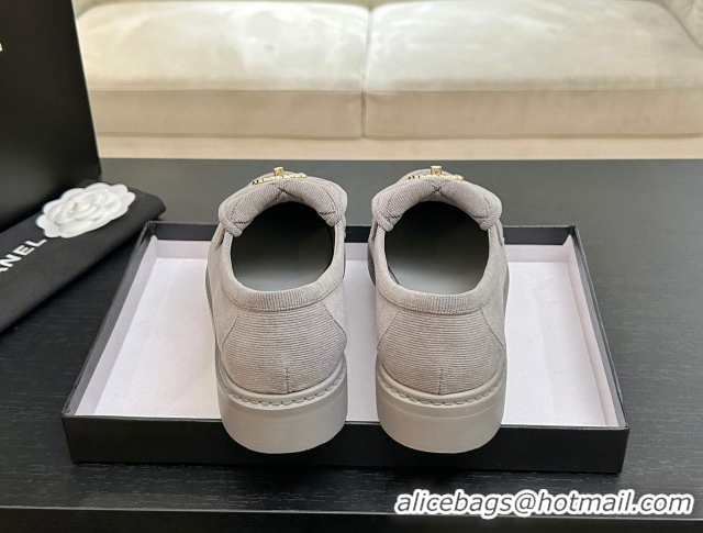 Best Price Chanel Corduroy Mocassins Loafers G47119 Light Grey 2026
