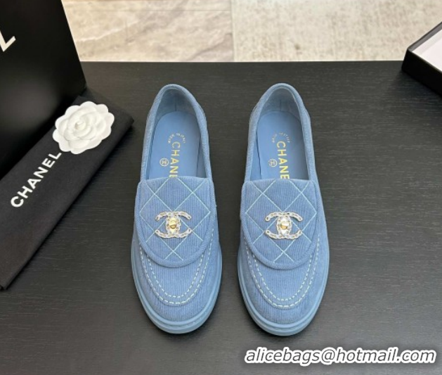 Grade Quality Chanel Corduroy Mocassins Loafers G47119 Light Blue 2026
