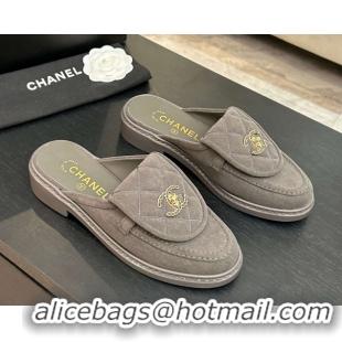 Purchase Chanel Corduroy Flat Mules with CC Foldover G47119 Grey 2026