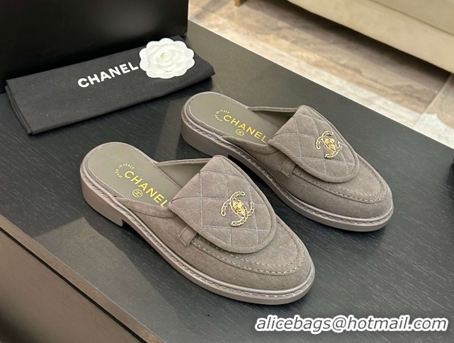 Purchase Chanel Corduroy Flat Mules with CC Foldover G47119 Grey 2026