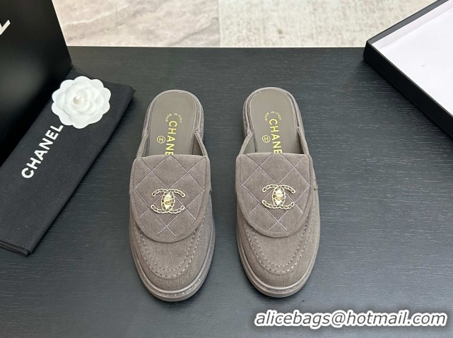 Purchase Chanel Corduroy Flat Mules with CC Foldover G47119 Grey 2026