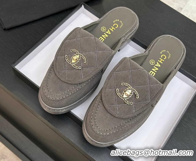Purchase Chanel Corduroy Flat Mules with CC Foldover G47119 Grey 2026