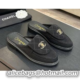 Classic Hot Chanel Corduroy Flat Mules with CC Foldover G47119 Black 2026