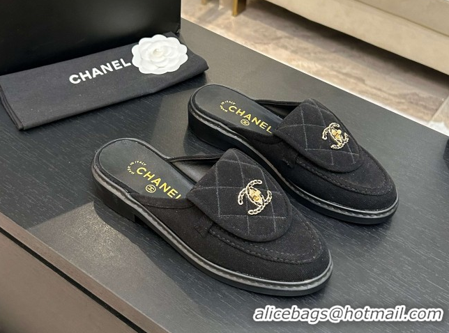 Classic Hot Chanel Corduroy Flat Mules with CC Foldover G47119 Black 2026