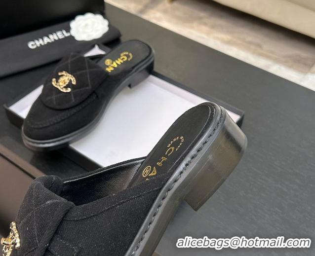 Classic Hot Chanel Corduroy Flat Mules with CC Foldover G47119 Black 2026