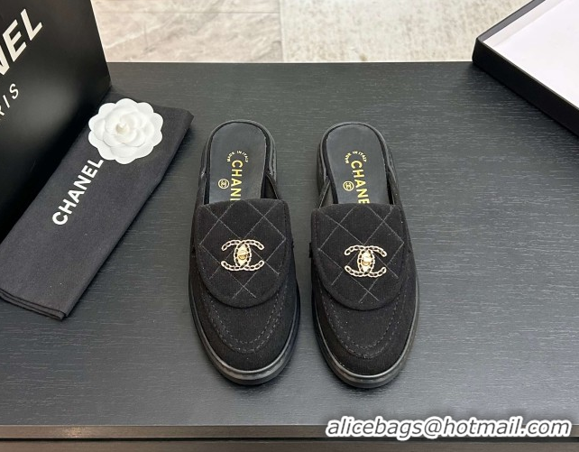 Classic Hot Chanel Corduroy Flat Mules with CC Foldover G47119 Black 2026