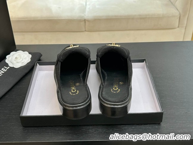 Classic Hot Chanel Corduroy Flat Mules with CC Foldover G47119 Black 2026