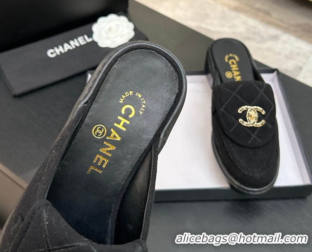 Classic Hot Chanel Corduroy Flat Mules with CC Foldover G47119 Black 2026