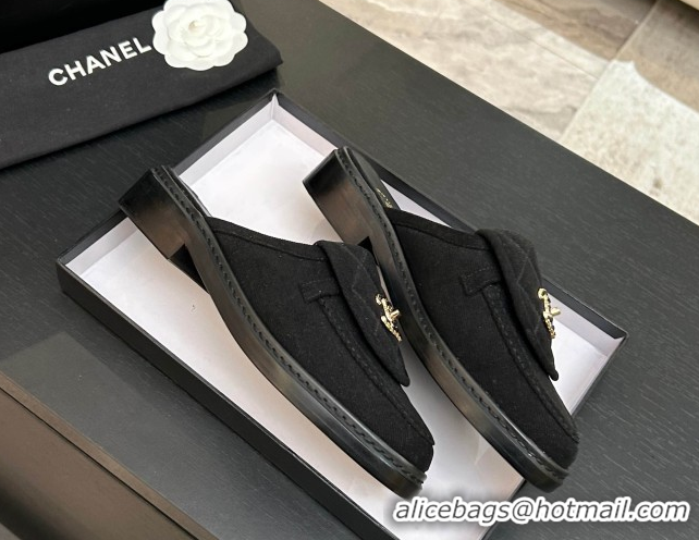 Classic Hot Chanel Corduroy Flat Mules with CC Foldover G47119 Black 2026