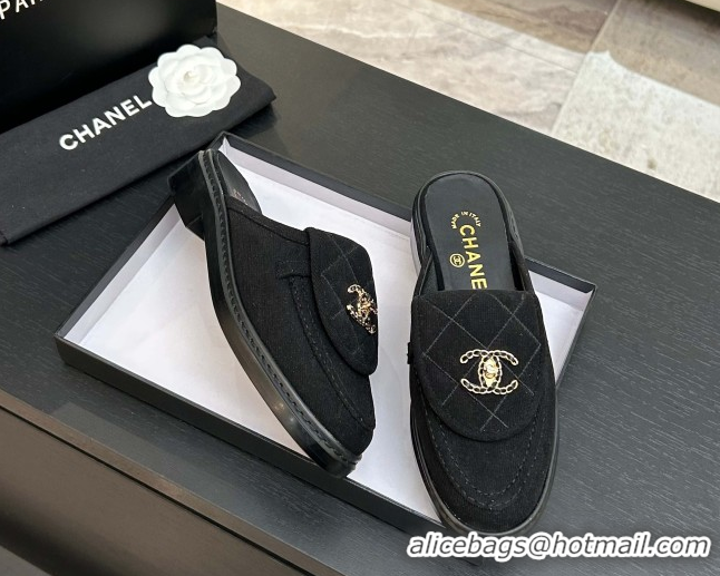 Classic Hot Chanel Corduroy Flat Mules with CC Foldover G47119 Black 2026
