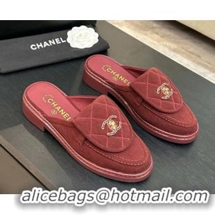 Top Design Chanel Corduroy Flat Mules with CC Foldover G47119 Deep Red 2026