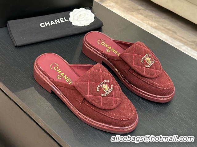 Top Design Chanel Corduroy Flat Mules with CC Foldover G47119 Deep Red 2026