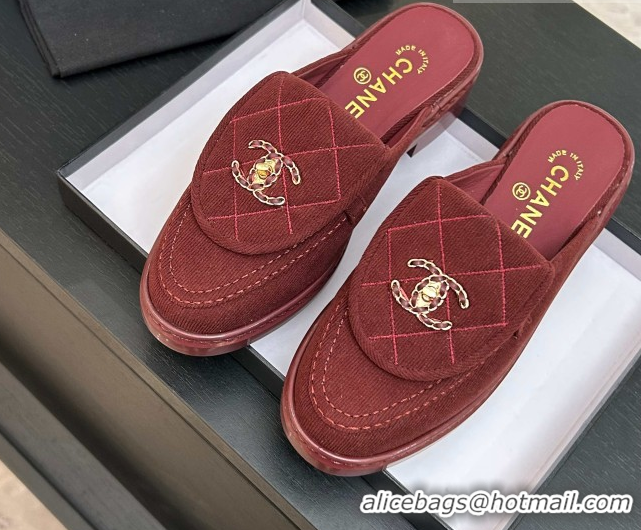Top Design Chanel Corduroy Flat Mules with CC Foldover G47119 Deep Red 2026