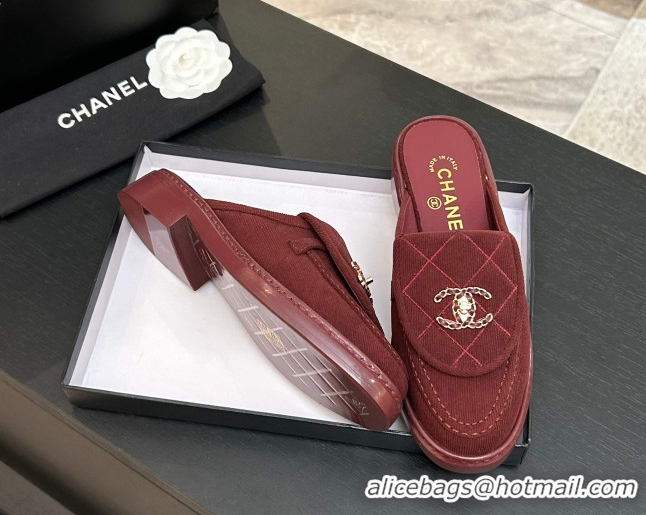 Top Design Chanel Corduroy Flat Mules with CC Foldover G47119 Deep Red 2026