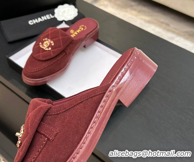 Top Design Chanel Corduroy Flat Mules with CC Foldover G47119 Deep Red 2026