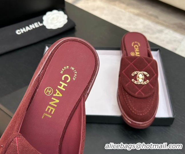 Top Design Chanel Corduroy Flat Mules with CC Foldover G47119 Deep Red 2026