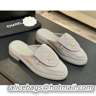 Buy Luxury Chanel Corduroy Flat Mules with CC Foldover G47119 Light Grey 2026