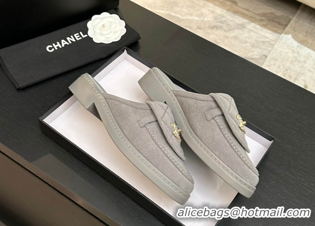 Buy Luxury Chanel Corduroy Flat Mules with CC Foldover G47119 Light Grey 2026