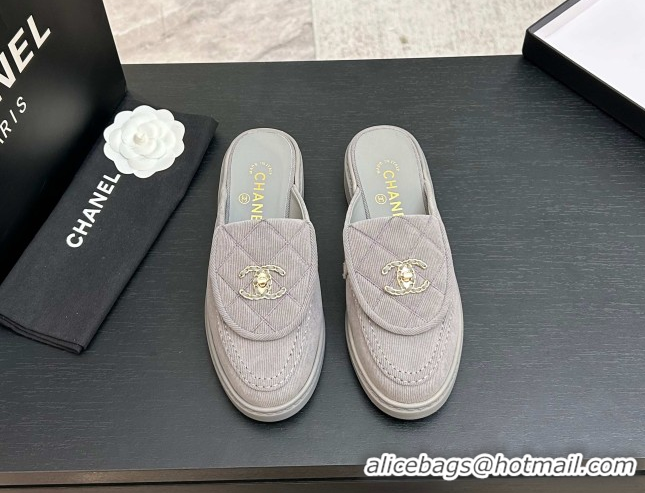 Buy Luxury Chanel Corduroy Flat Mules with CC Foldover G47119 Light Grey 2026