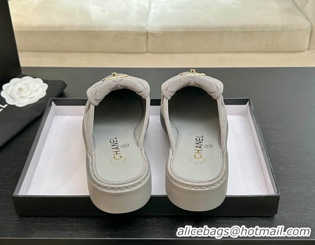 Buy Luxury Chanel Corduroy Flat Mules with CC Foldover G47119 Light Grey 2026