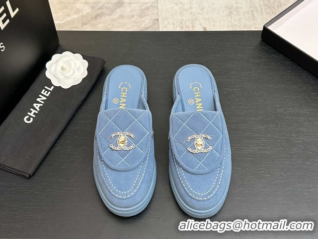 Cheap Price Chanel Corduroy Flat Mules with CC Foldover G47119 Blue 2026