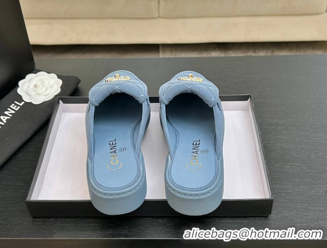 Cheap Price Chanel Corduroy Flat Mules with CC Foldover G47119 Blue 2026